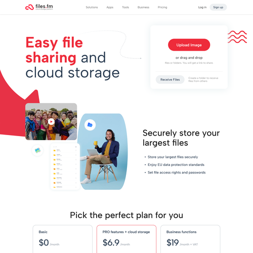 Internet website with the title 'Modern web design for files.fm'