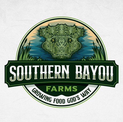 Alligator design with the title 'Southern Bayou Farms'