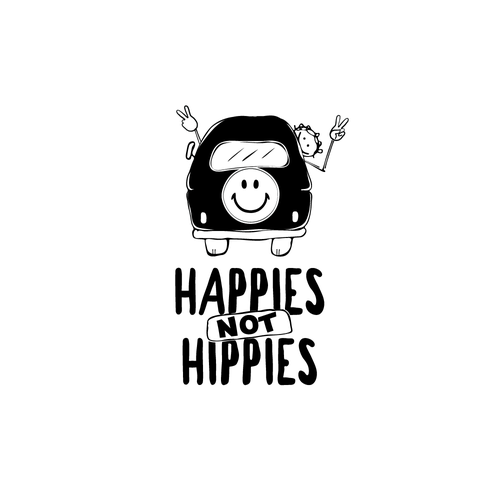 Smile design with the title 'Happies not hippies'