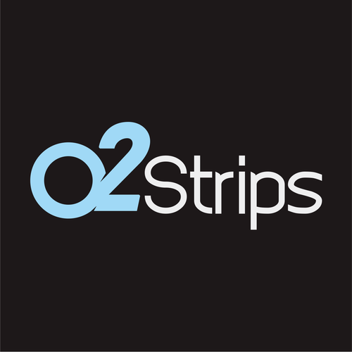 Blue and white logo with the title 'o2strips'