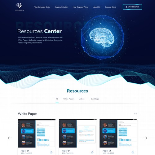 Responsive design with the title 'Web Site design for top AI Company'