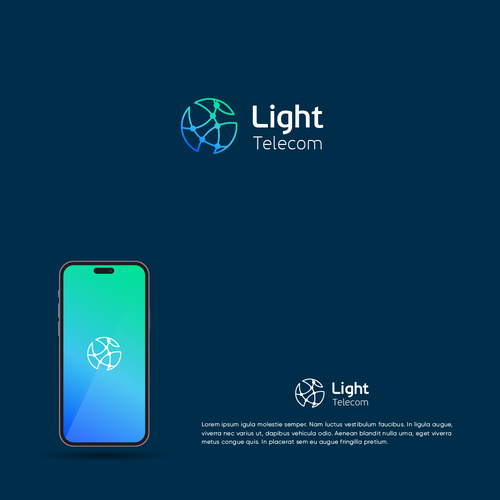 Telecommunications logo with the title 'Winning design for corporate internet solutions company.'