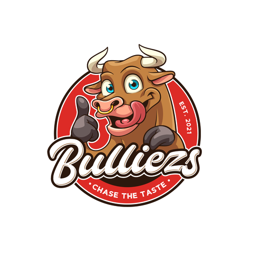 Jerky logo with the title 'Friendly bull logo for beef jerky snacks'