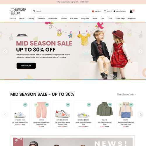 Fashion website with the title 'Baby Clothing Shop'