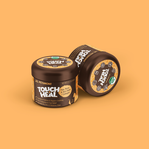 Pet label with the title 'Touch & Heal label design'