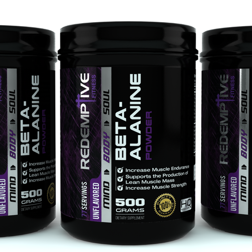 Sports label with the title 'unique, clean and masculine packaging design for Redemptive Fitness'