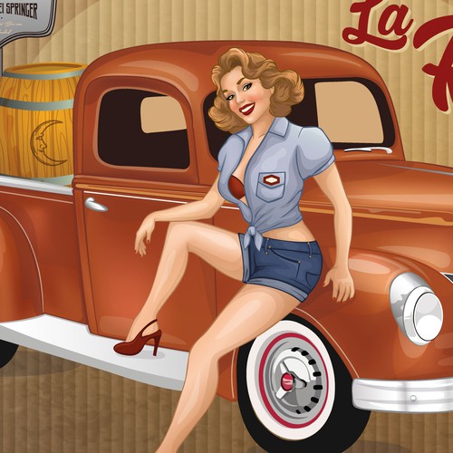 Retro label with the title 'Pin up beer label'
