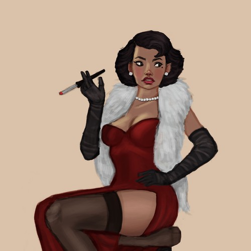 Pin-up girl artwork with the title 'Retro/Hollywood Glam Woman Illustration'