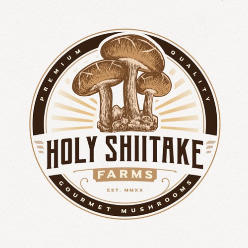 Creative-drawing logo with the title 'Holy Shiitake Farm'