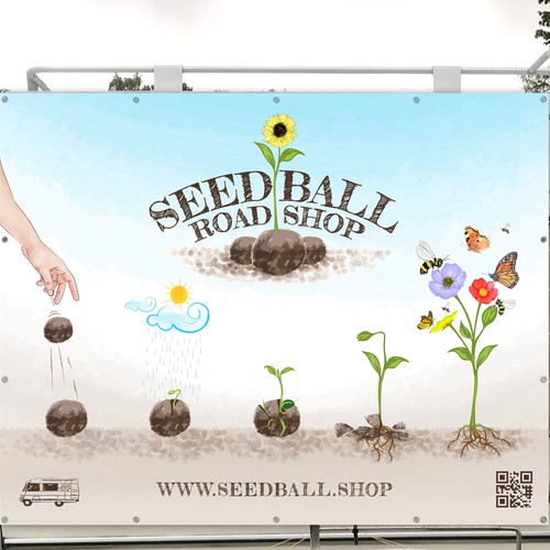 Grunge design with the title 'Seedball Road Shop'