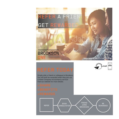 Direct mail design with the title 'A5 Direct-mail postcard'