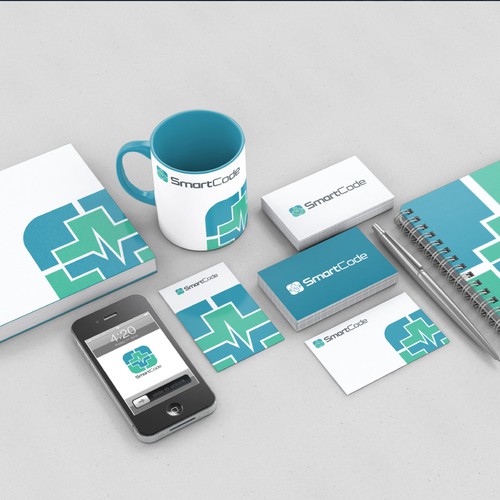Cross design with the title 'Help design a logo for the next great MedTech company - SmartCode!'