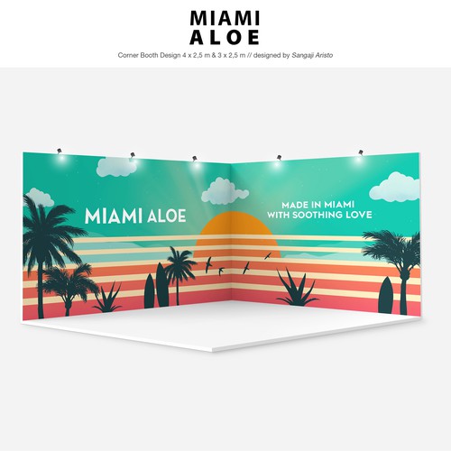 Booth design with the title 'Corner Booth Design - MIAMI ALOE'