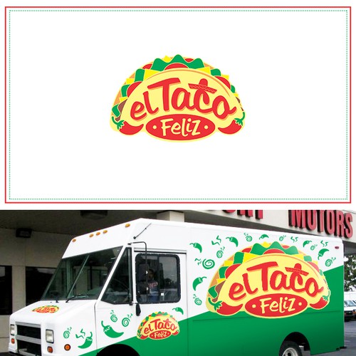 Mexican restaurant logo with the title 'El Taco Feliz - Food Truck Logo'