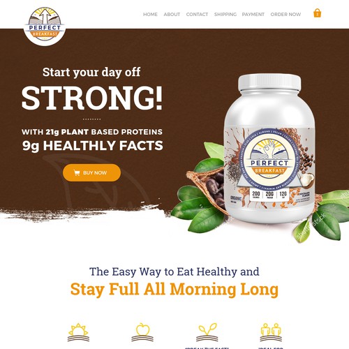 Product website with the title 'Redesign of Perfect Breakfast'