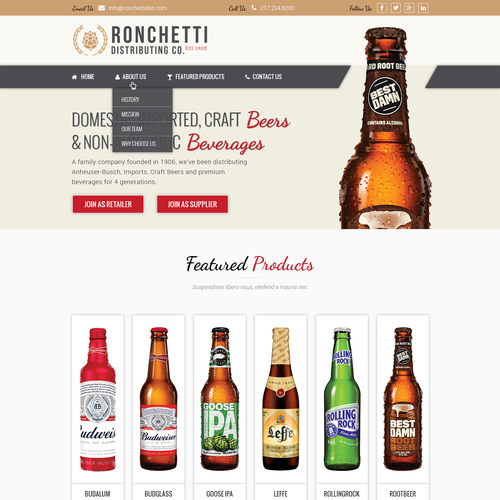 Theme design with the title 'Website for Beverage Distribution Company'