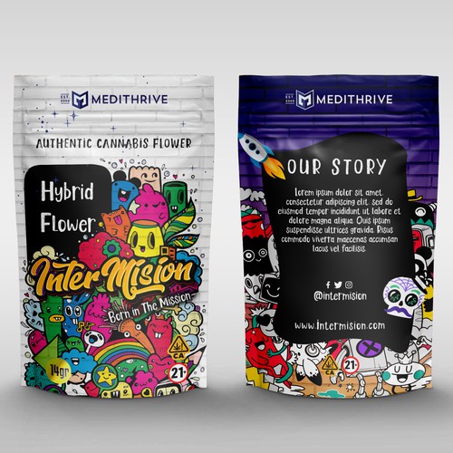 Bright packaging with the title 'InterMision - Packaging design Cannabis-Product'