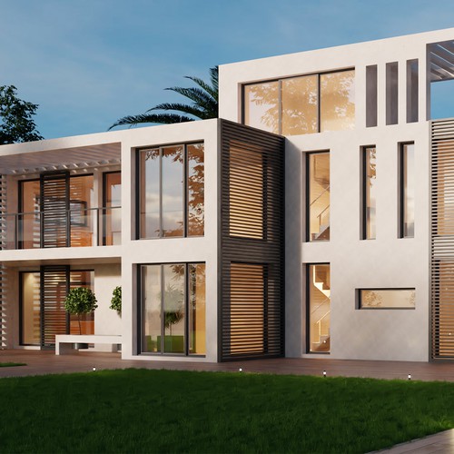 Architecture design with the title '3D render of a residence'