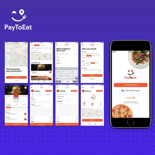Prototype design with the title 'UI app concept for online food ordering '