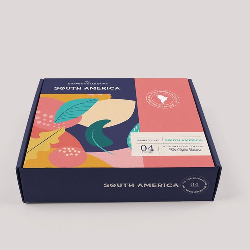 Gift packaging with the title ' packaging for a  "giftable"  coffee sampler . First one from South America'