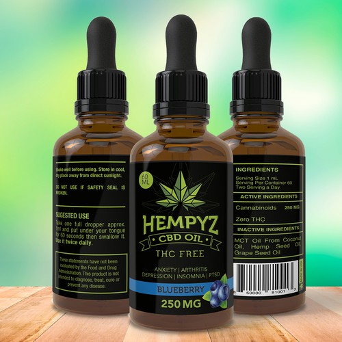 Tincture label with the title 'HEMPYZ CBD OIL'