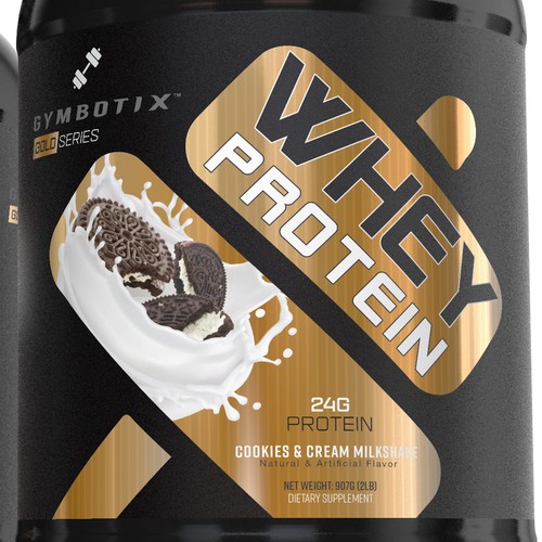 Dietary supplement label with the title 'Whey Protein Design '