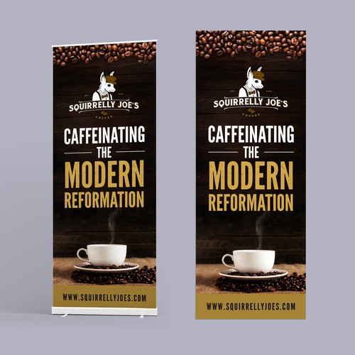 Stand design with the title 'Squirrelly Joe's Coffee'