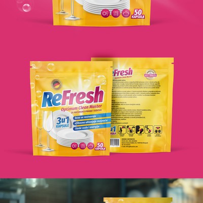 Packaging design for dishwashing machine capsules