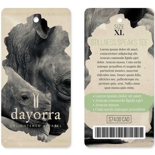 Fashion label with the title 'Packaging & Label'