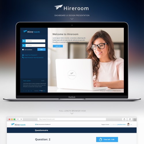 Dashboard website with the title 'Hireroom - dashboard design'