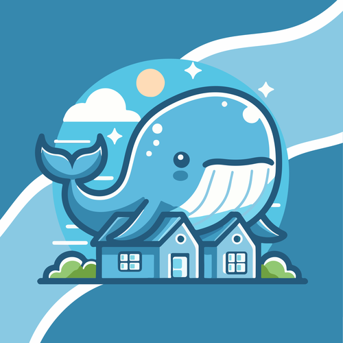 Whale logo with the title 'Cartoon whale mascot logo'