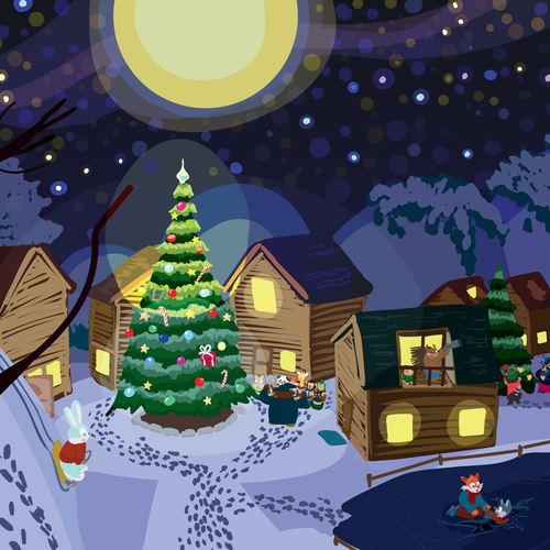 Winter illustration with the title 'Christmas celebration'