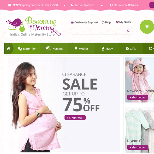 Product design website with the title 'Online Store for Children’s Clothing'