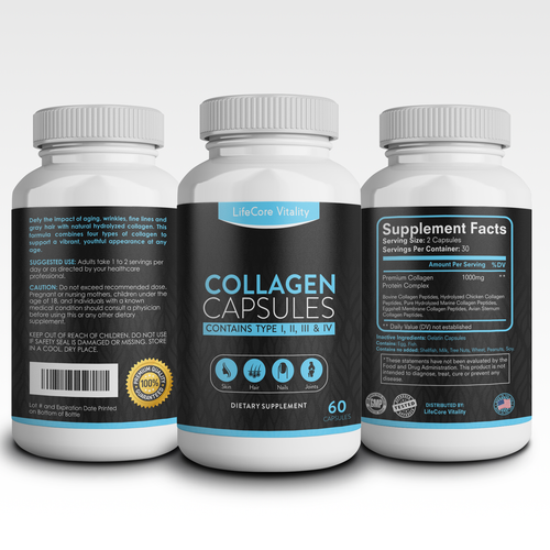 Crisp design with the title 'Modern Packaging Label Concept for LifeCore Vitality'