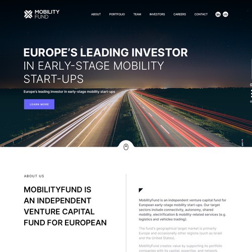 Homepage website with the title 'MobilityFund'