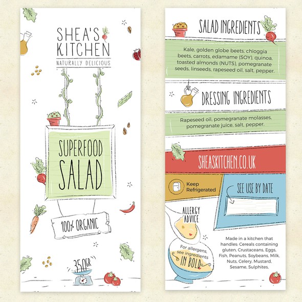 Clean label with the title 'Packaging label for a food brand'