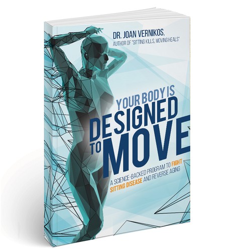 Blue book cover with the title 'Designed to Move - Cover design'