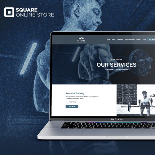 Atom design with the title 'Fitness for Square Services Online'