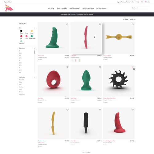 Product website with the title 'Sex Toys e-Commerce'