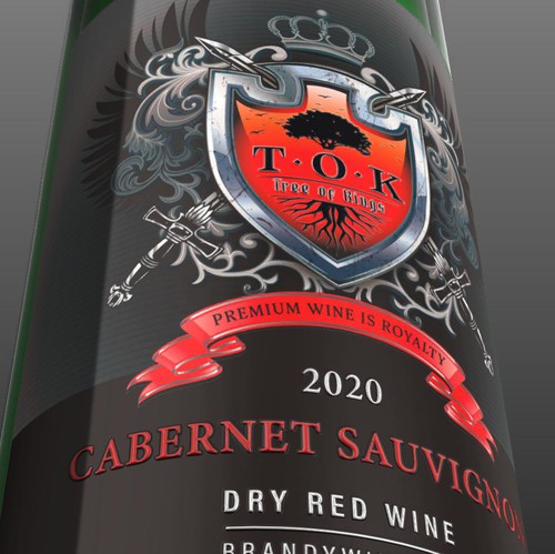 Royal design with the title 'TOK - wine label design'