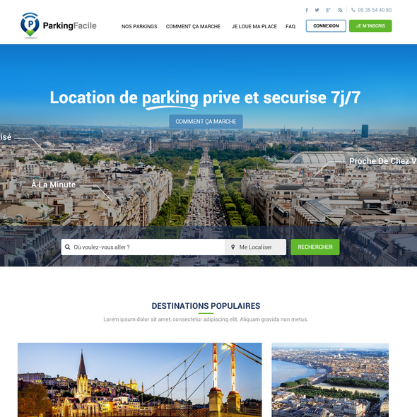 Portal website with the title 'Park Facile  Web Site Design'