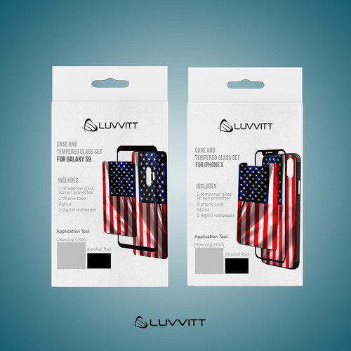 Phone packaging with the title 'Phone Case and Glass Set design'