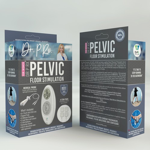 Pharmaceutical packaging with the title 'Dr. P Rx. Pelvic Floor Stimulation Box Design'