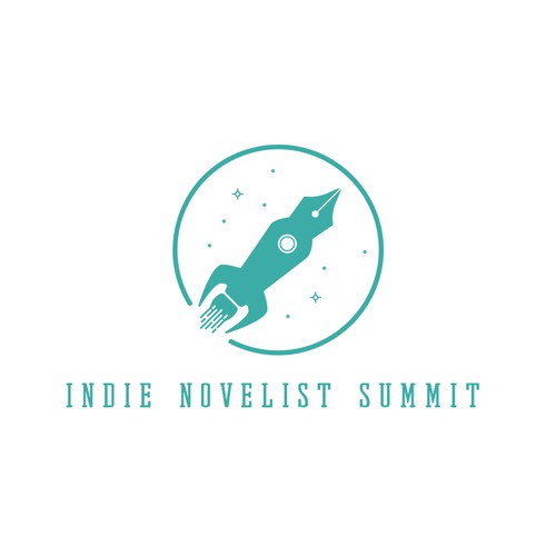 Rocket ship logo with the title 'Logo concept for an Indie Novelist Meeting'