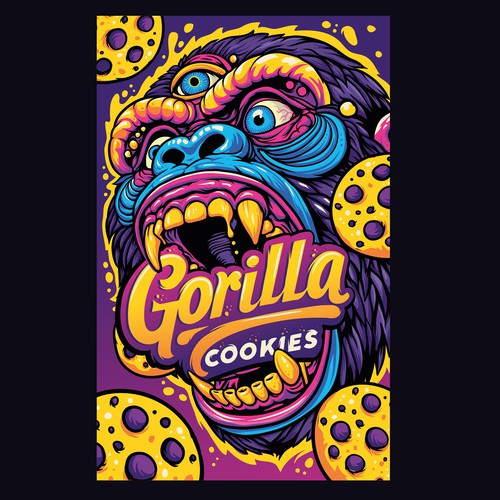 Vibrant artwork with the title 'Gorrila cookies'