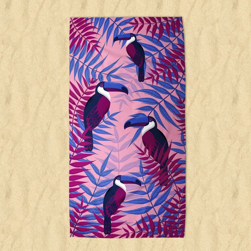 Bird artwork with the title 'Beach towel design'