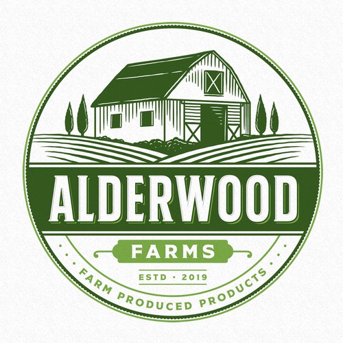 Product logo with the title 'Alderwood Farms'