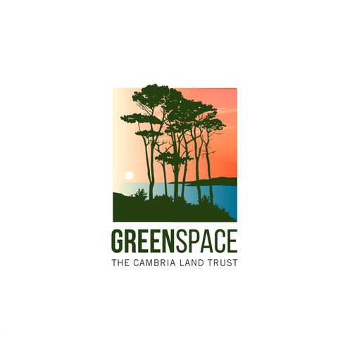 Tree logo with the title 'Logo for  GREENSPACE, The Cambria Land Trust'