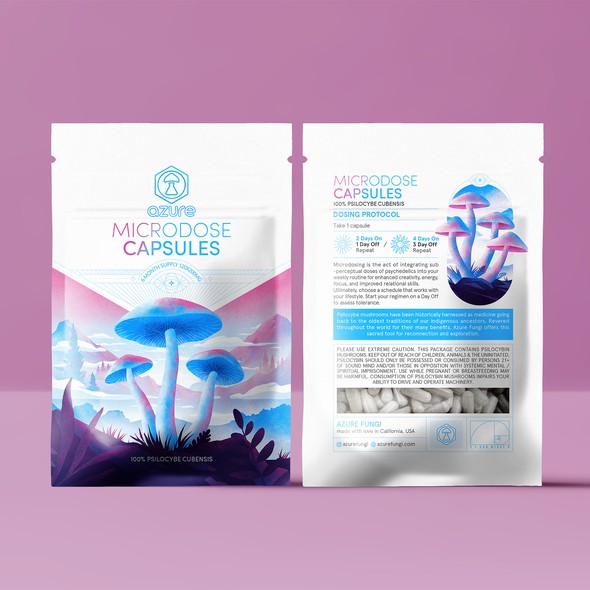 Capsule packaging with the title 'AZURE Psilocybe Cubensis '