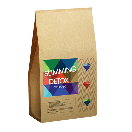 Geometric label with the title 'LABEL ORGANIC SLIMMING DETOX TEA'
